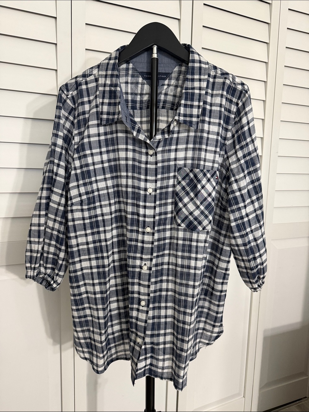 Tommy Hilfiger Navy & White Plaid Casual Button-Down Shirt